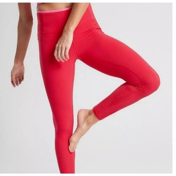 Athleta Revolution Laser Cut 7/8 Stash Pocket Leggings Powervita Red XS - Picture 1 of 15